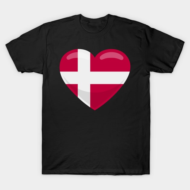 Denmark Flag Heart T-Shirt by SunburstGeo